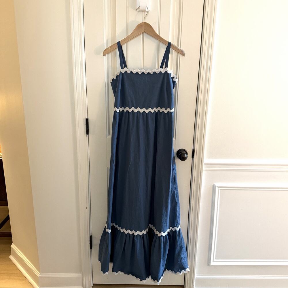 Phie Collective Poplin Stretch Swirl Maxi Dress In Color Indigo Women’s Size L
